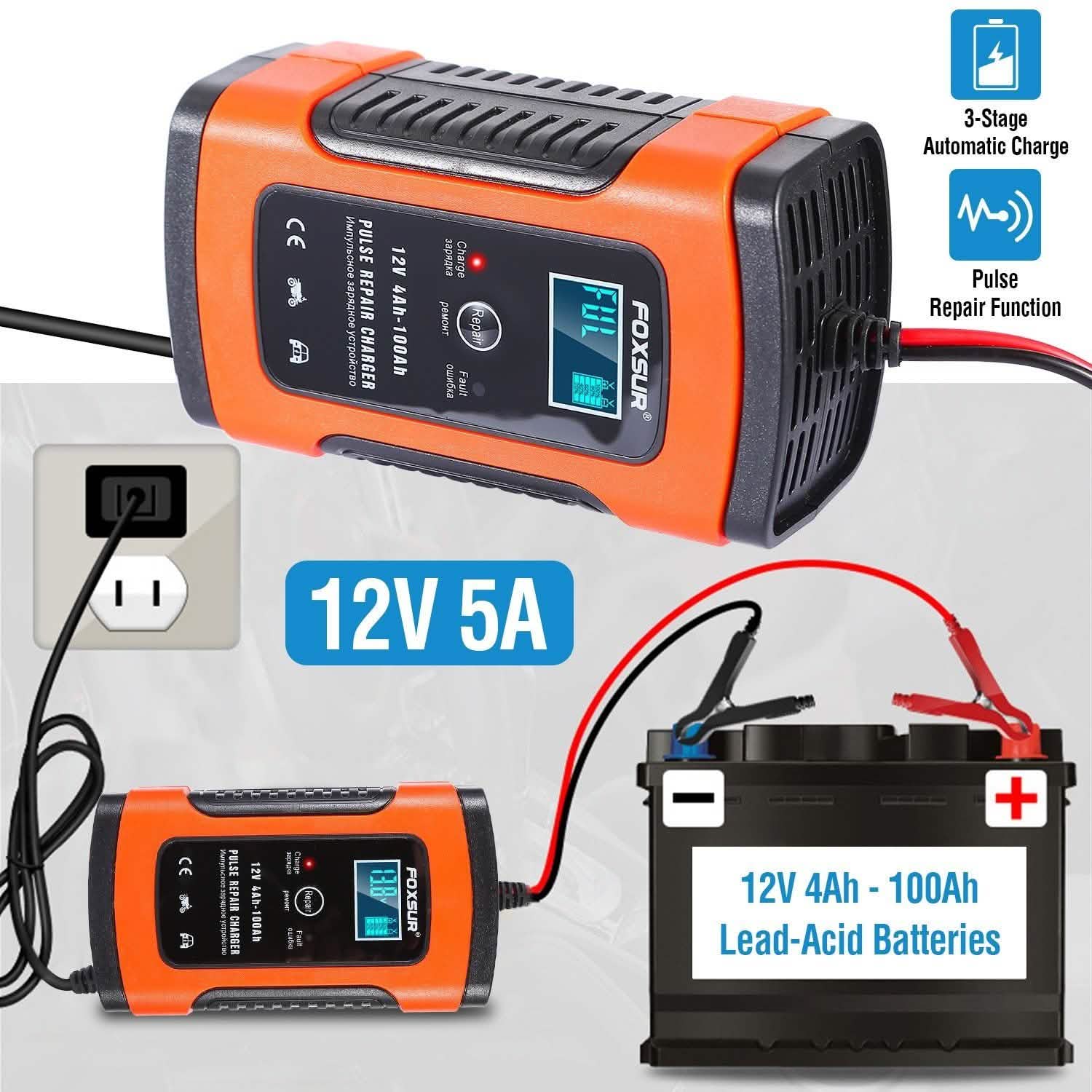 Car Battery Charger 12V 5A Recover Pulse Repair Automotive - Tophatter Daily Deals