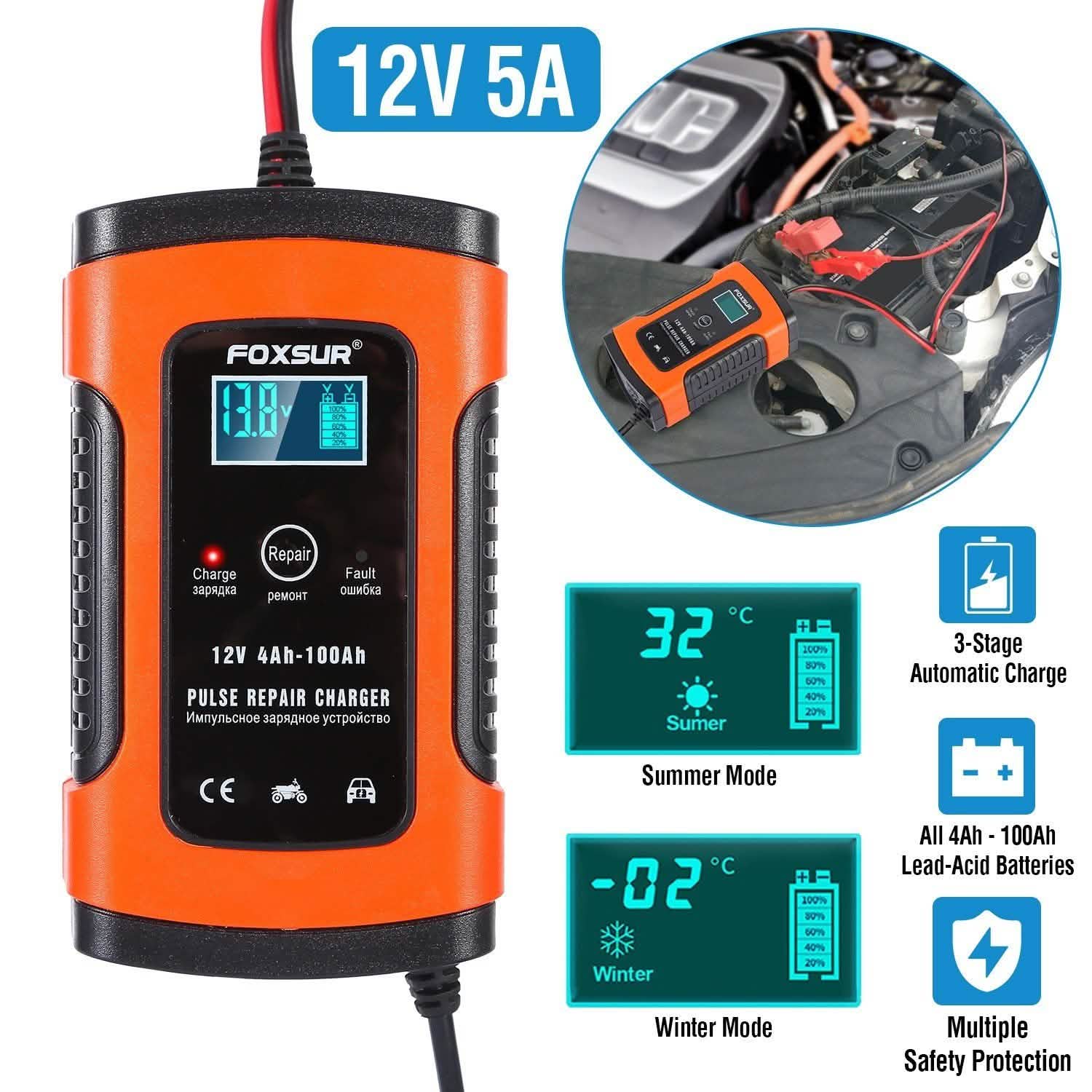 Car Battery Charger 12V 5A Recover Pulse Repair Automotive - Tophatter Daily Deals