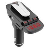 Car FM Transmitter with Wireless Earpiece 2 USB Charge Ports Automotive - Tophatter Daily Deals