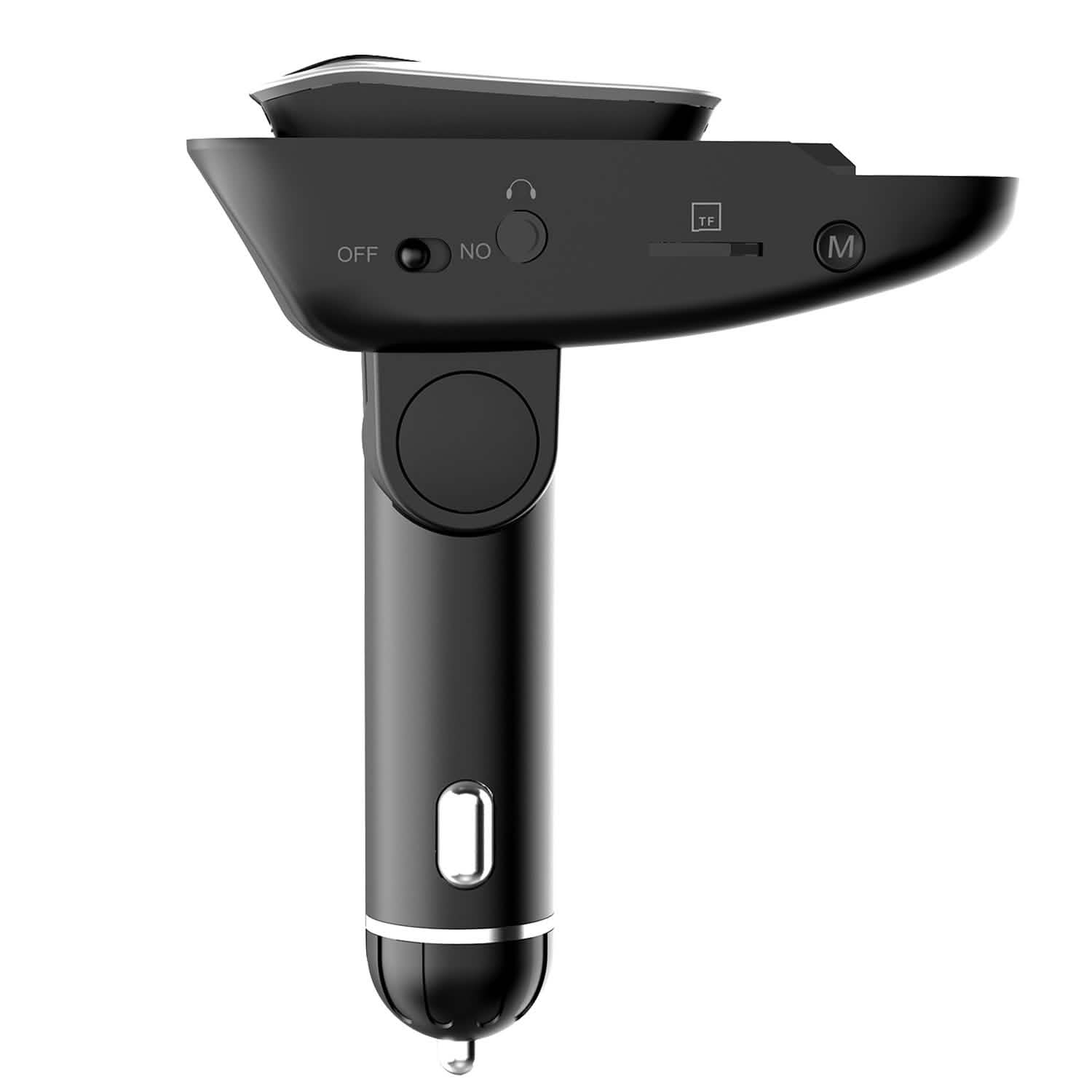 Car FM Transmitter with Wireless Earpiece 2 USB Charge Ports Automotive - Tophatter Daily Deals