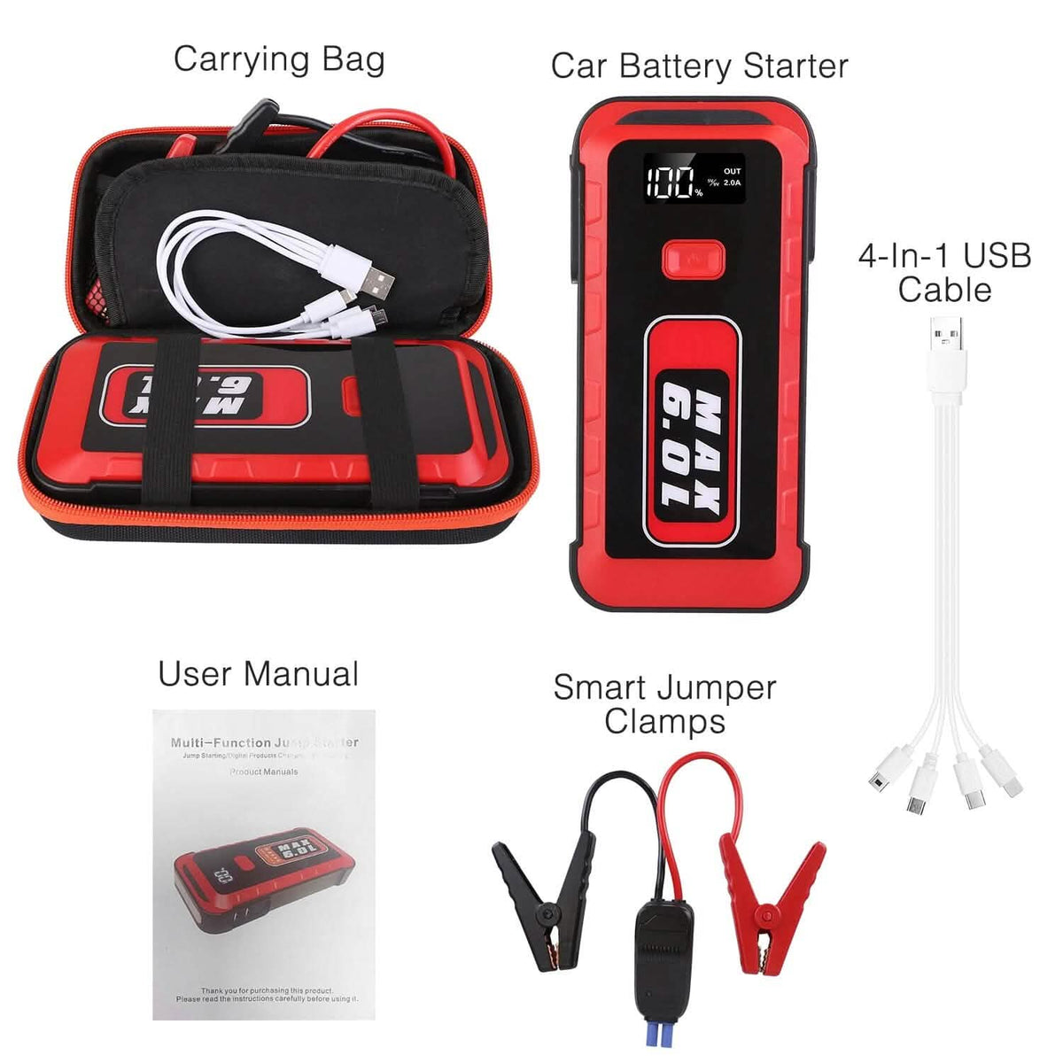 Car Jump Starter Booster 2500A Peak 25800mAh Battery Charger Power Bank Automotive - Tophatter Daily Deals