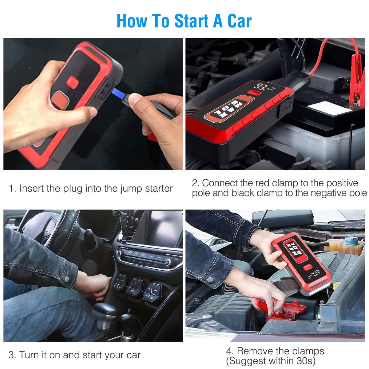 Car Jump Starter Booster 2500A Peak 25800mAh Battery Charger Power Bank Automotive - Tophatter Daily Deals