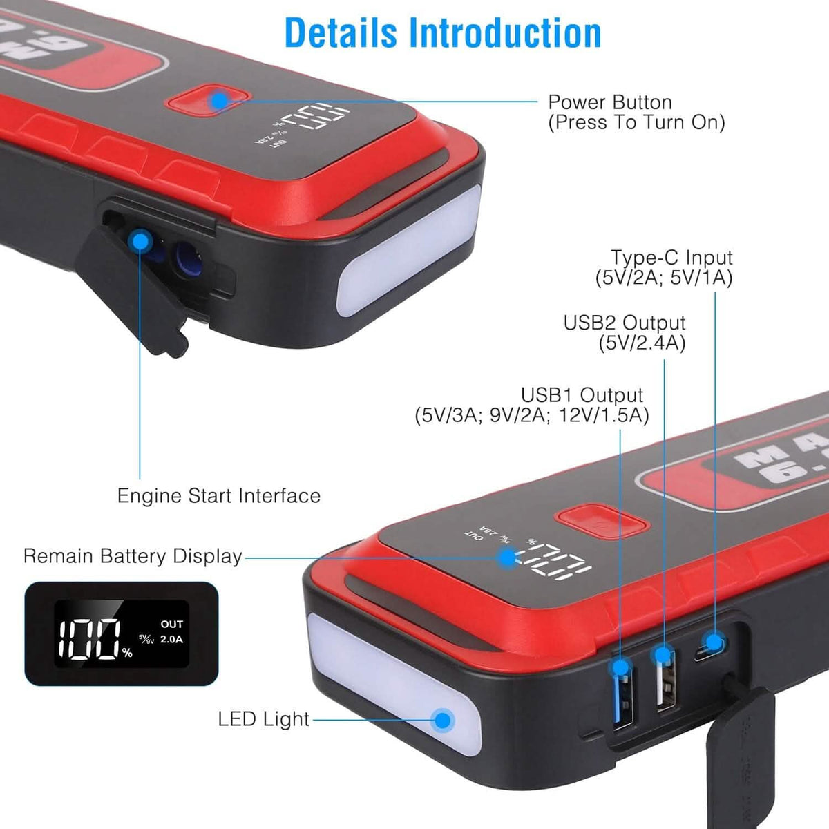 Car Jump Starter Booster 2500A Peak 25800mAh Battery Charger Power Bank Automotive - Tophatter Daily Deals