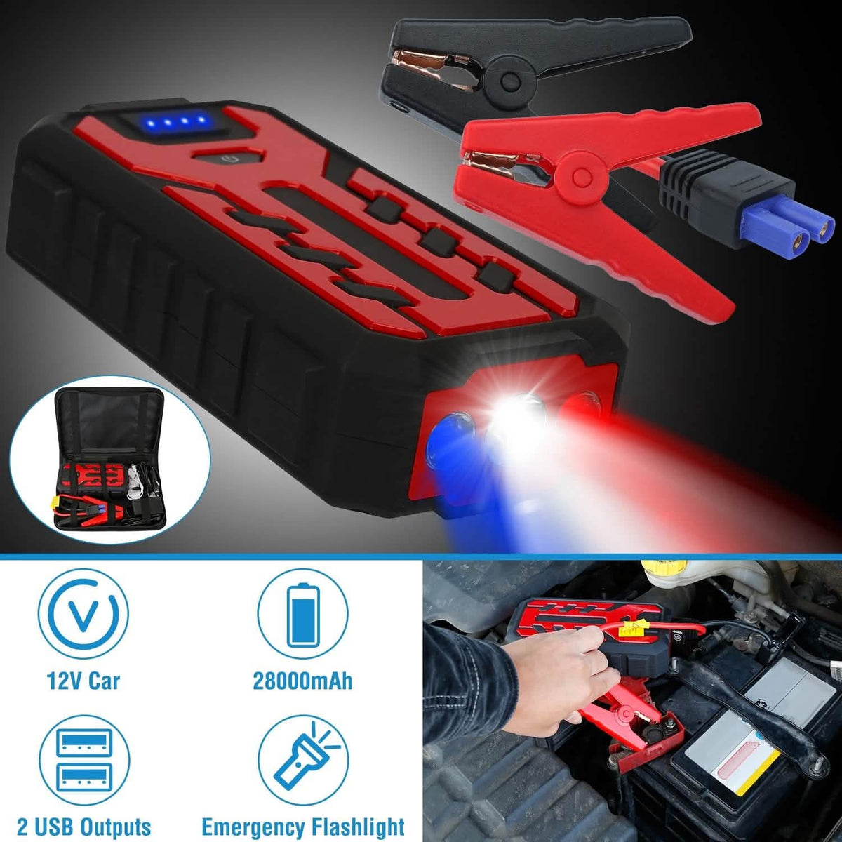 Car Jump Starter Booster with 4 Modes LED Flashlight Automotive - Tophatter Daily Deals