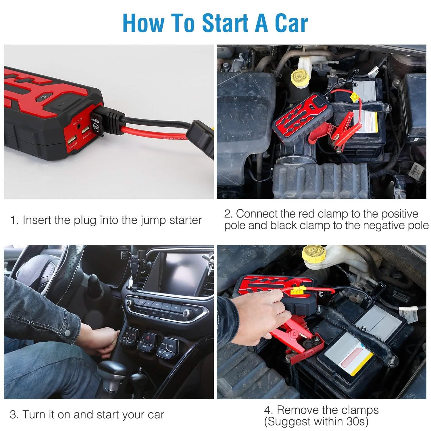 Car Jump Starter Booster with 4 Modes LED Flashlight Automotive - Tophatter Daily Deals