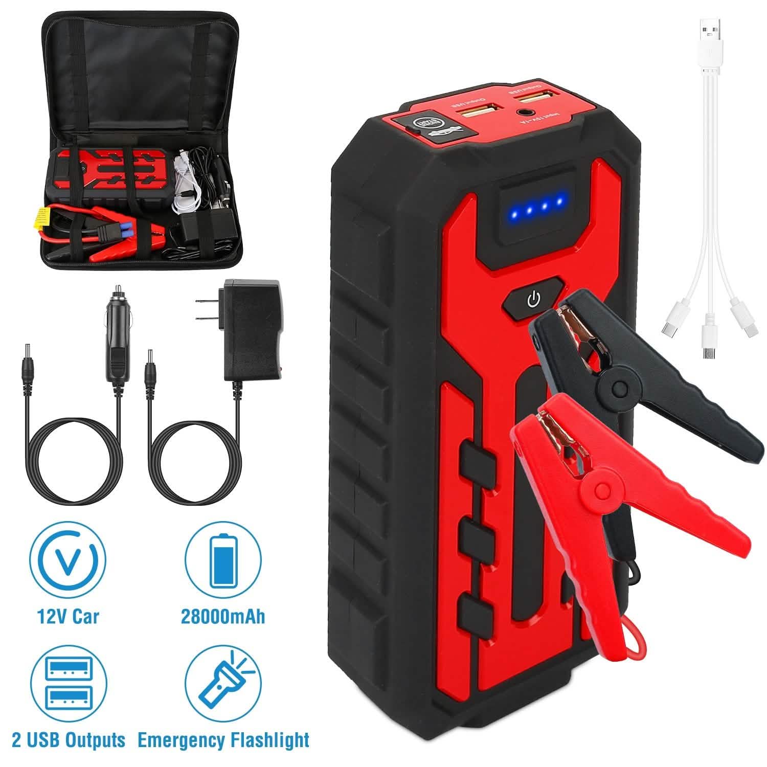 Car Jump Starter Booster with 4 Modes LED Flashlight Automotive - Tophatter Daily Deals