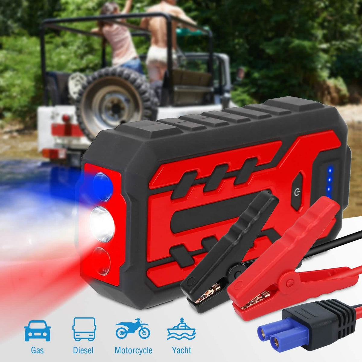 Car Jump Starter Booster with 4 Modes LED Flashlight Automotive - Tophatter Daily Deals
