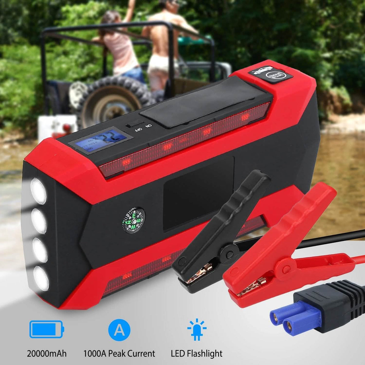 Car Jump Starter Booster with LCD Screen 4 Modes LED Flashlight Automotive - Tophatter Daily Deals