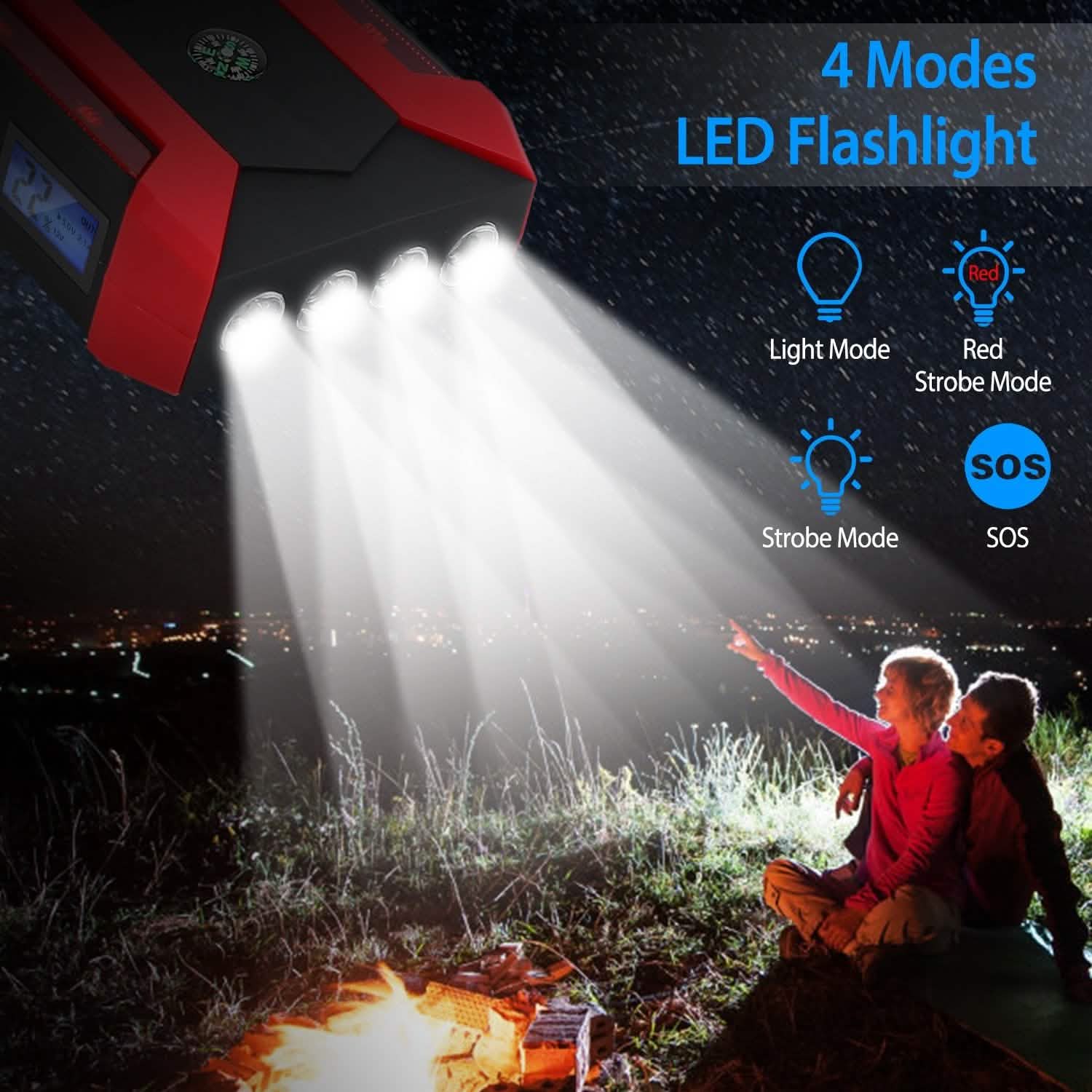 Car Jump Starter Booster with LCD Screen 4 Modes LED Flashlight Automotive - Tophatter Daily Deals