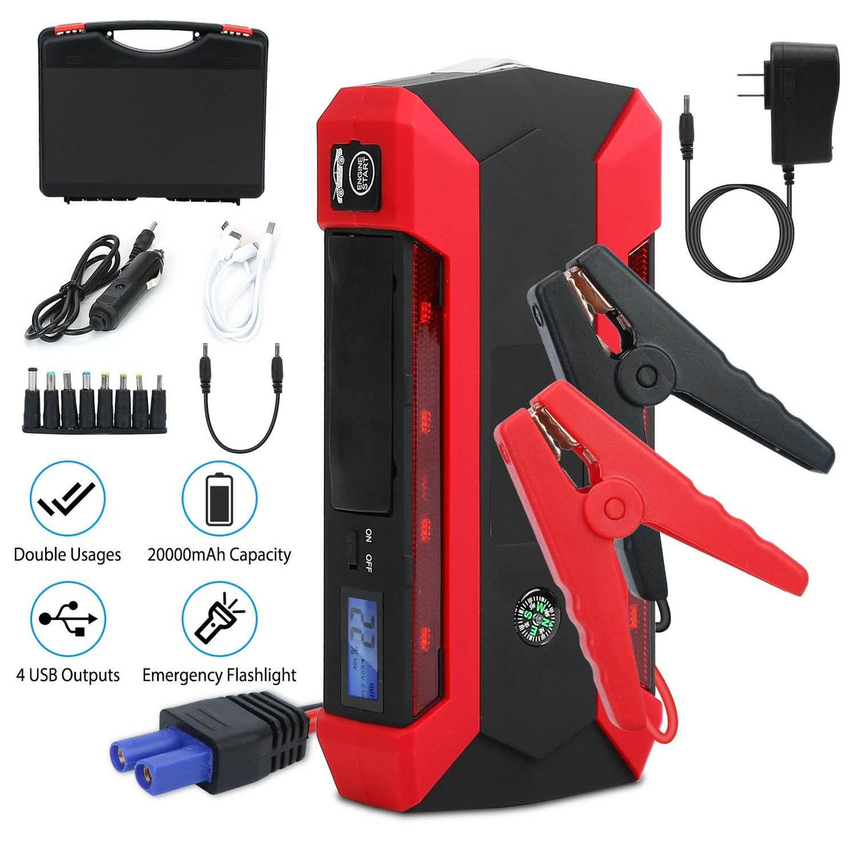 Car Jump Starter Booster with LCD Screen 4 Modes LED Flashlight Automotive - Tophatter Daily Deals