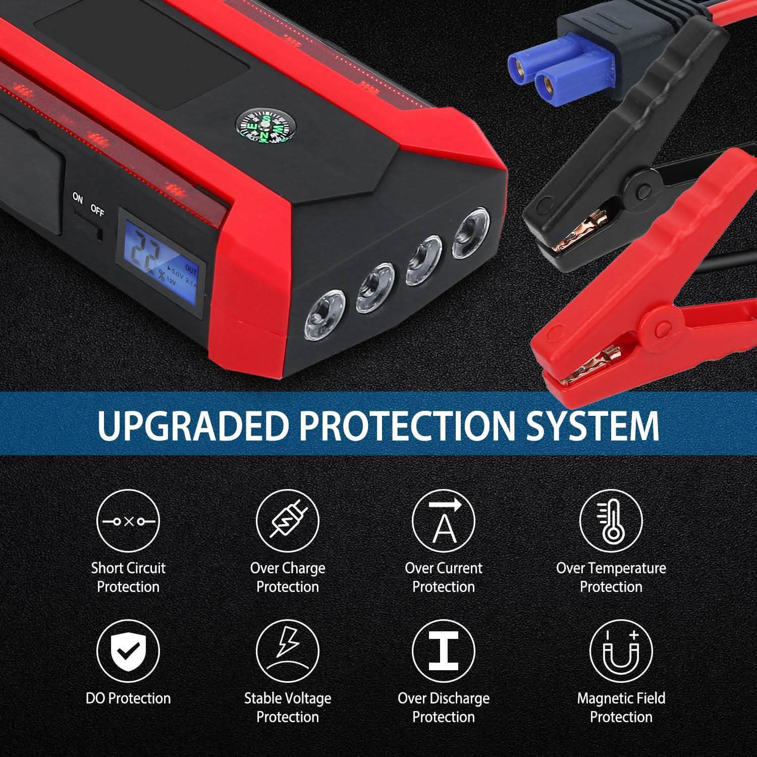 Car Jump Starter Booster with LCD Screen 4 Modes LED Flashlight Automotive - Tophatter Daily Deals
