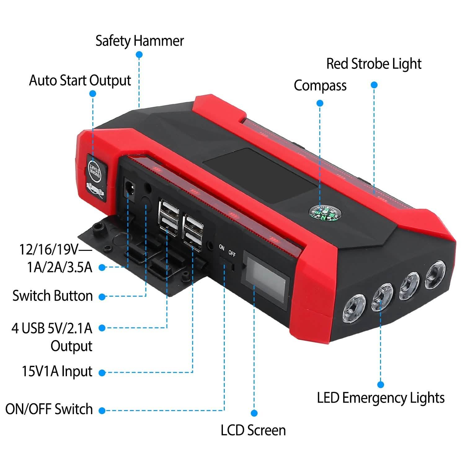 Car Jump Starter Booster with LCD Screen 4 Modes LED Flashlight Automotive - Tophatter Daily Deals