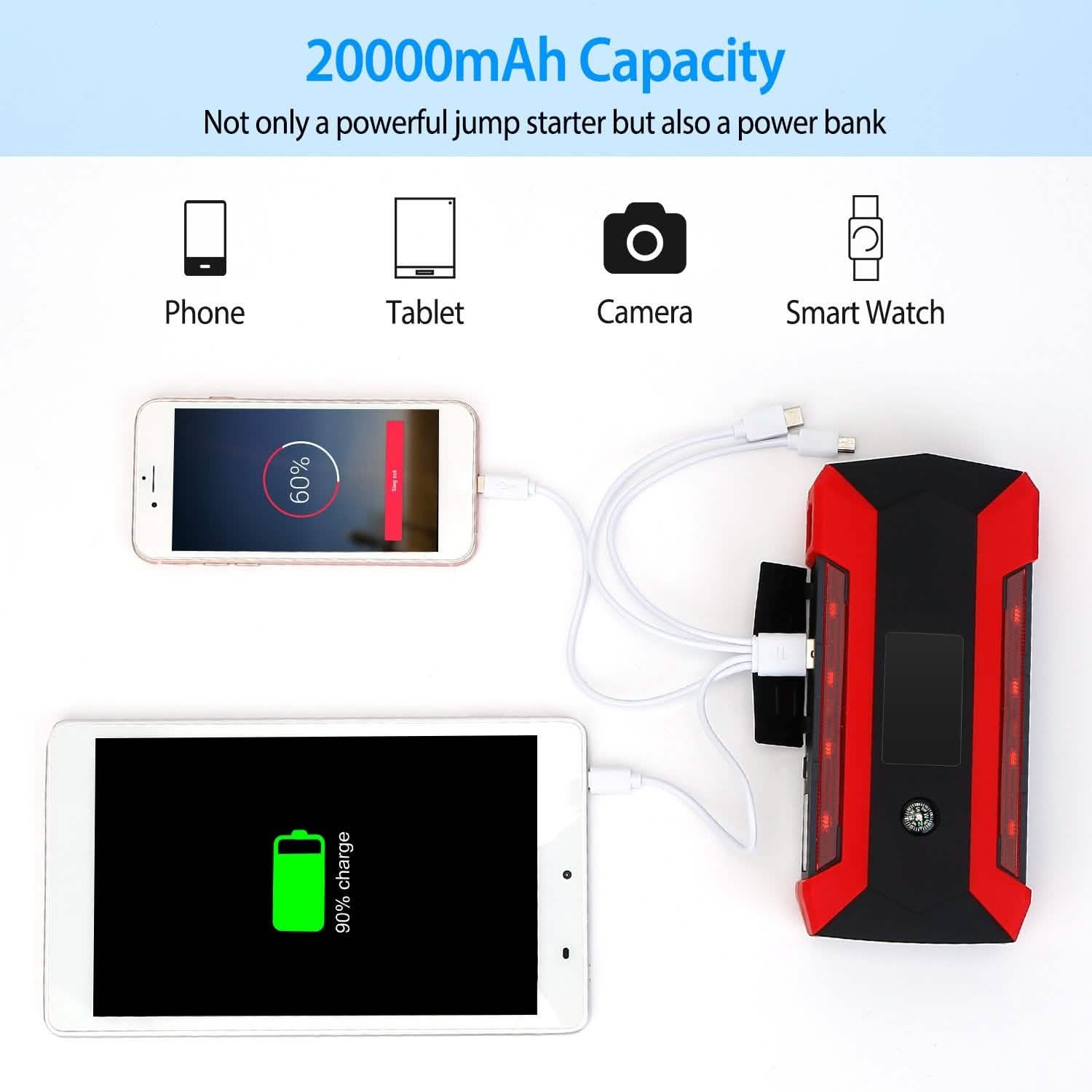 Car Jump Starter Booster with LCD Screen 4 Modes LED Flashlight Automotive - Tophatter Daily Deals