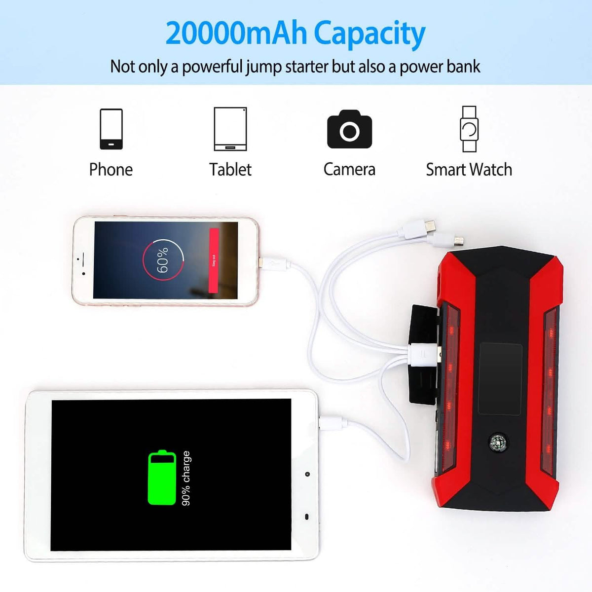 Car Jump Starter Booster with LCD Screen 4 Modes LED Flashlight Automotive - Tophatter Daily Deals