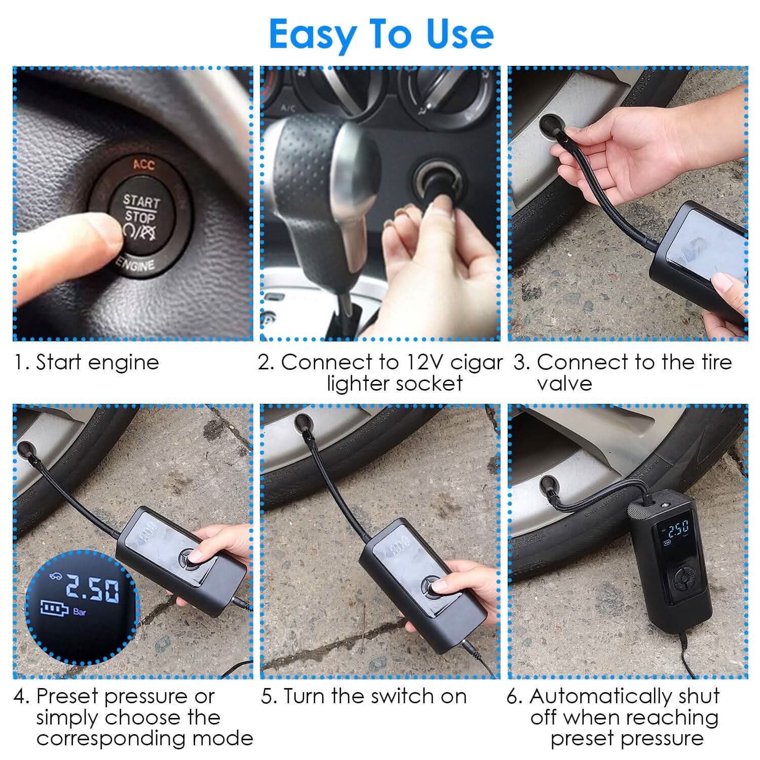 Car Tire Inflator Corded with LED Light Automotive - Tophatter Daily Deals