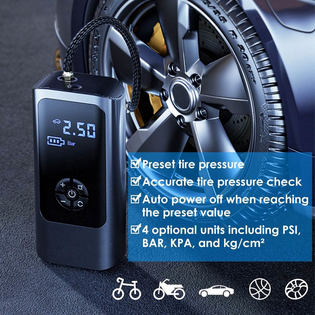 Car Tire Inflator Corded with LED Light Automotive - Tophatter Daily Deals