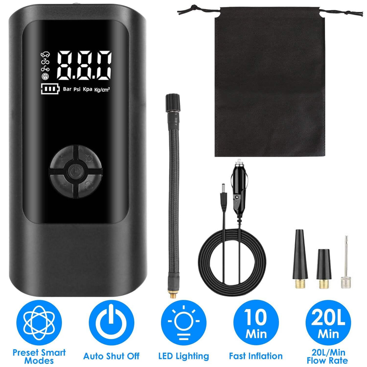 Car Tire Inflator Corded with LED Light Automotive - Tophatter Daily Deals