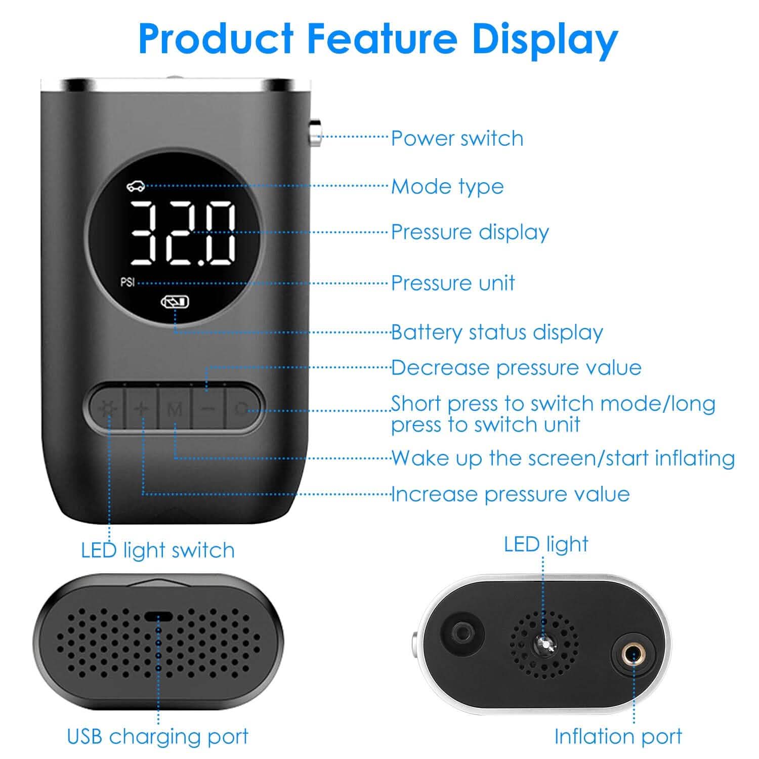 Car Tire Inflator Pump Portable 150 PSI with LED Light Automotive - Tophatter Daily Deals