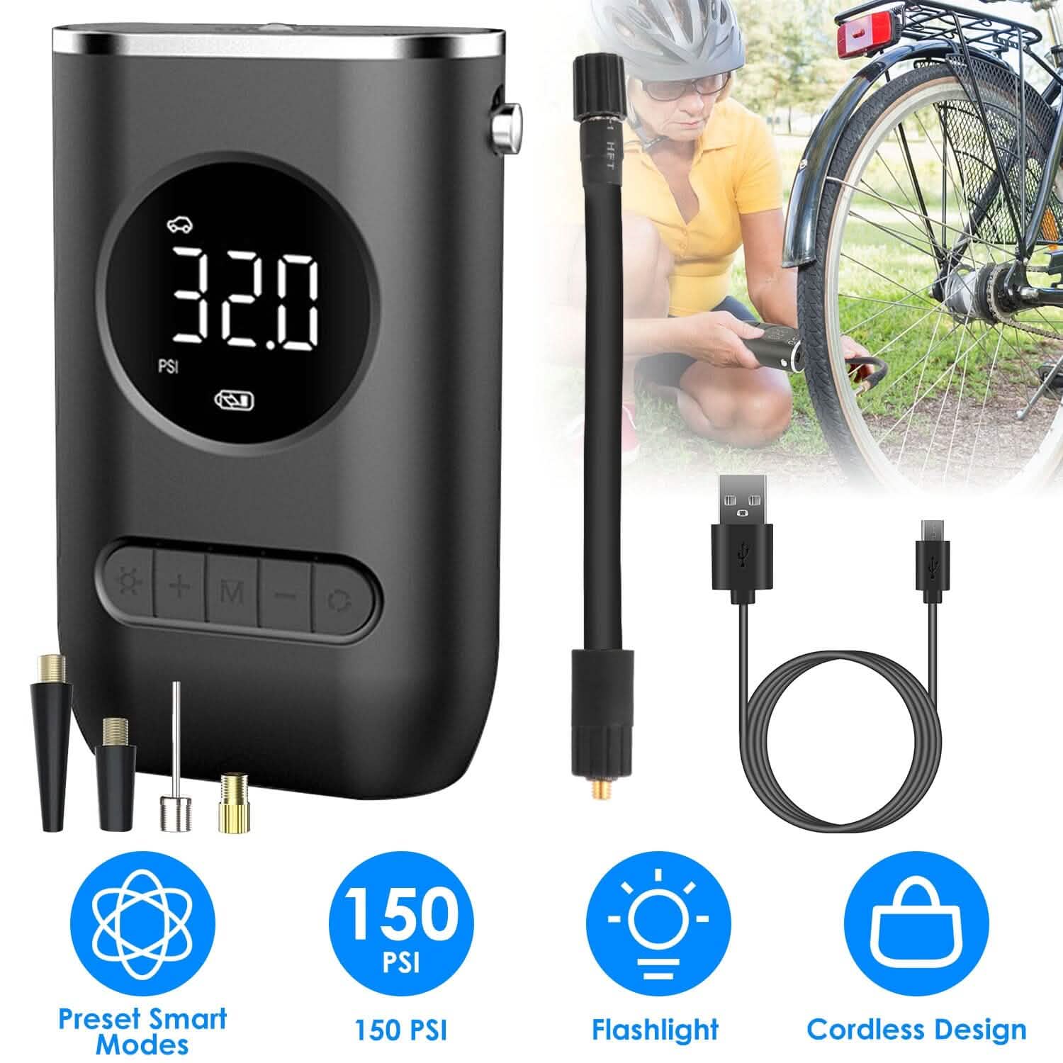 Car Tire Inflator Pump Portable 150 PSI with LED Light Automotive - Tophatter Daily Deals