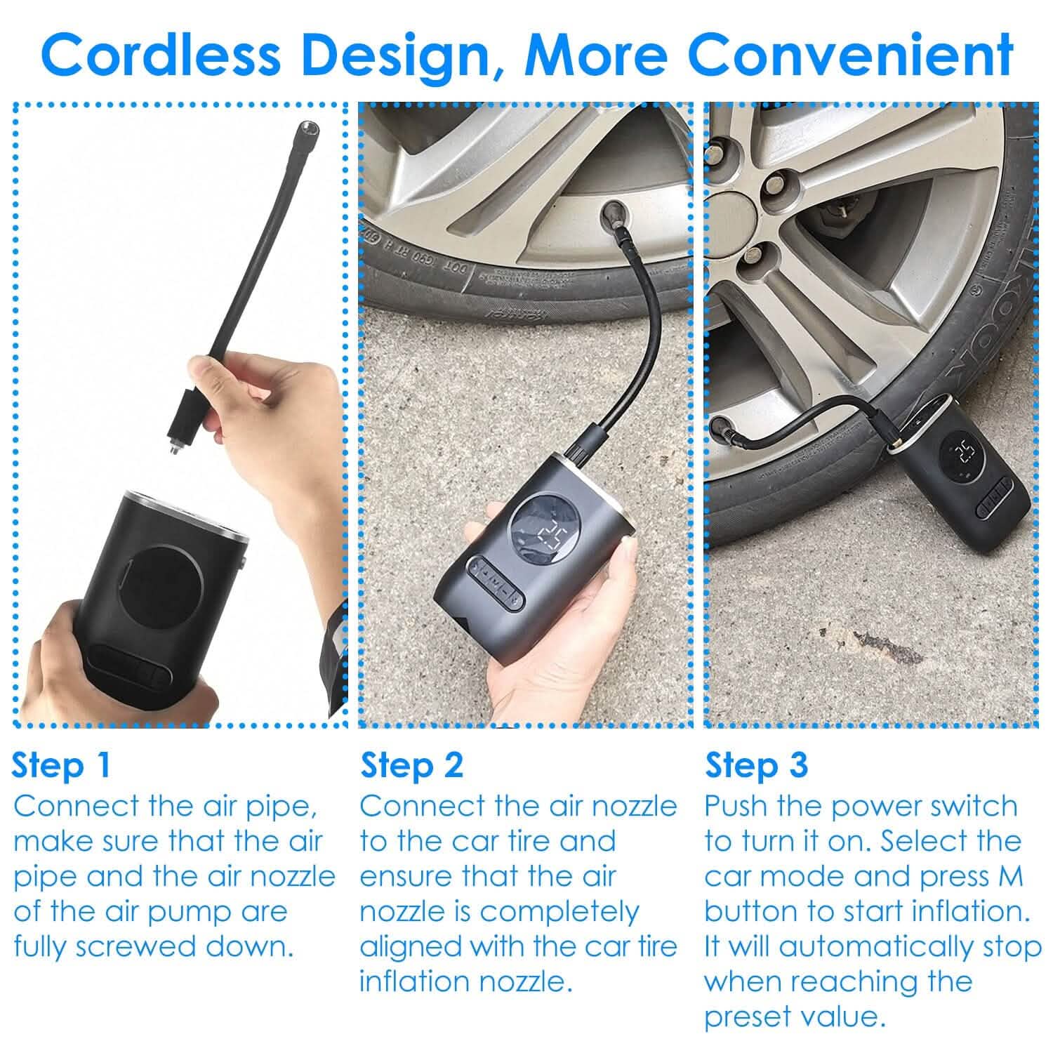 Car Tire Inflator Pump Portable 150 PSI with LED Light Automotive - Tophatter Daily Deals