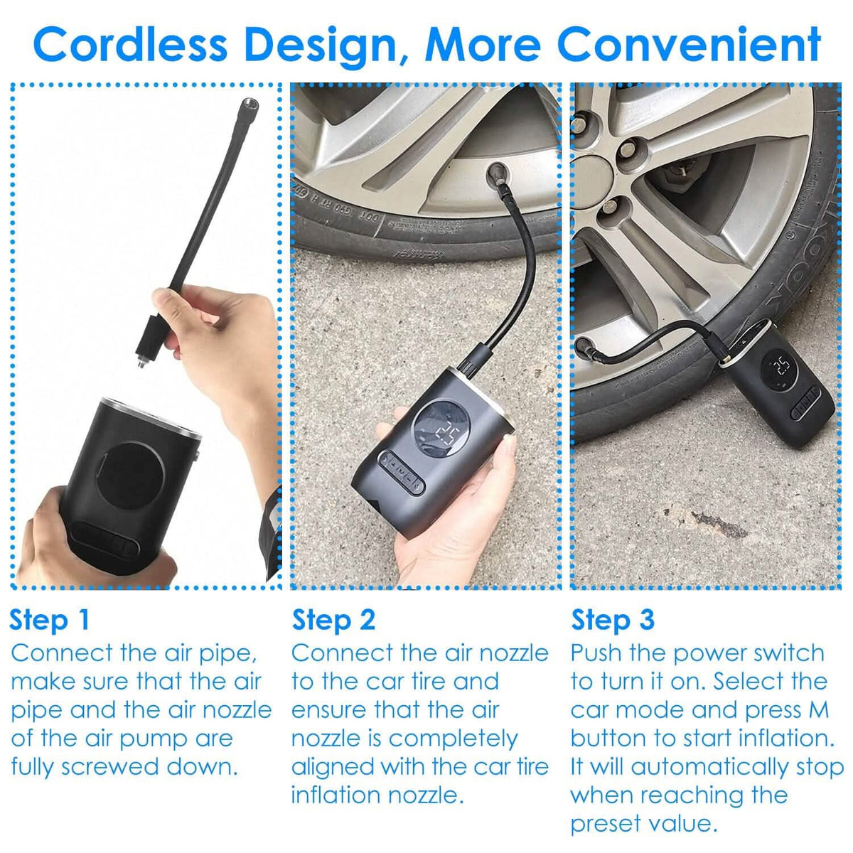 Car Tire Inflator Pump Portable 150 PSI with LED Light Automotive - Tophatter Daily Deals
