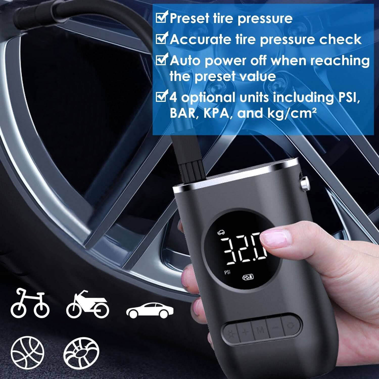 Car Tire Inflator Pump Portable 150 PSI with LED Light Automotive - Tophatter Daily Deals