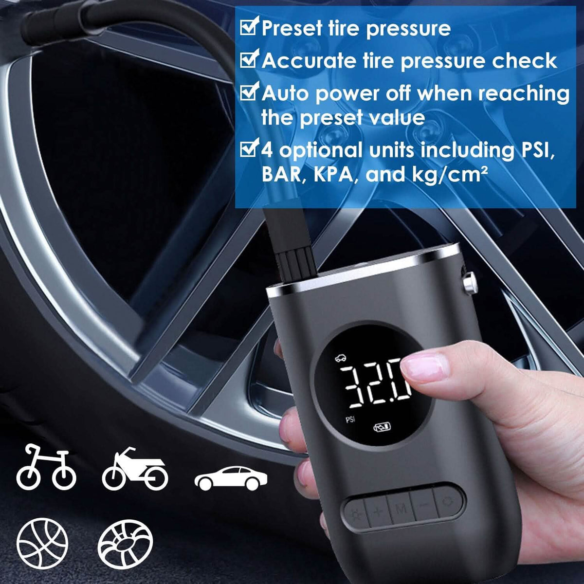 Car Tire Inflator Pump Portable 150 PSI with LED Light Automotive - Tophatter Daily Deals