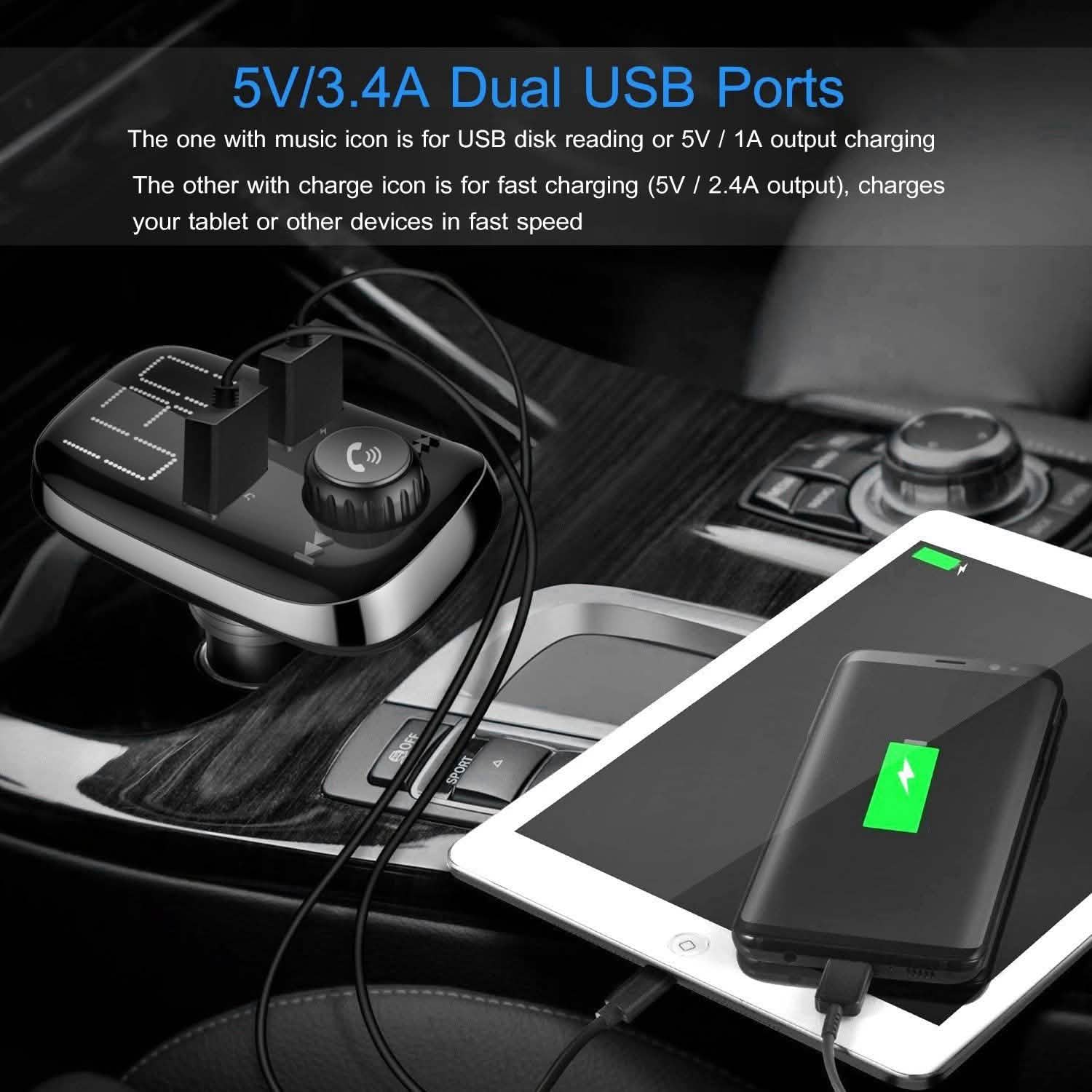 Car Wireless FM Transmitter Dual USB Charger Automotive - Tophatter Daily Deals