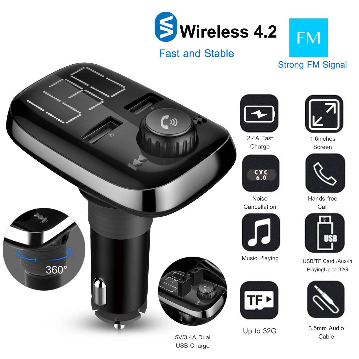 Car Wireless FM Transmitter Dual USB Charger Automotive - Tophatter Daily Deals