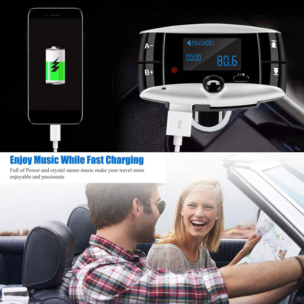 Car Wireless FM Transmitter USB Charger Hands-free Call MP3 Player Phone Chargers - Tophatter Daily Deals