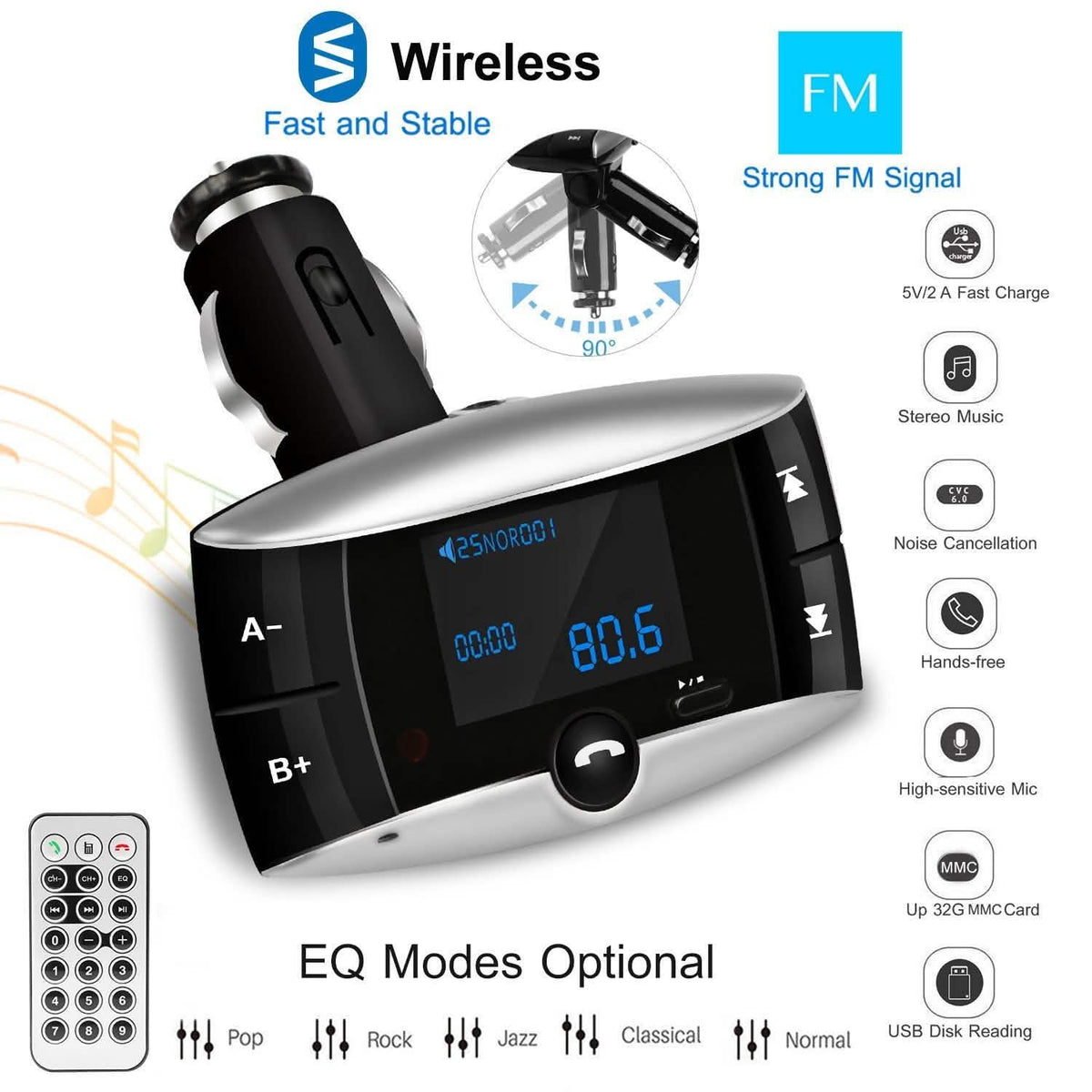 Car Wireless FM Transmitter USB Charger Hands-free Call MP3 Player Phone Chargers - Tophatter Daily Deals