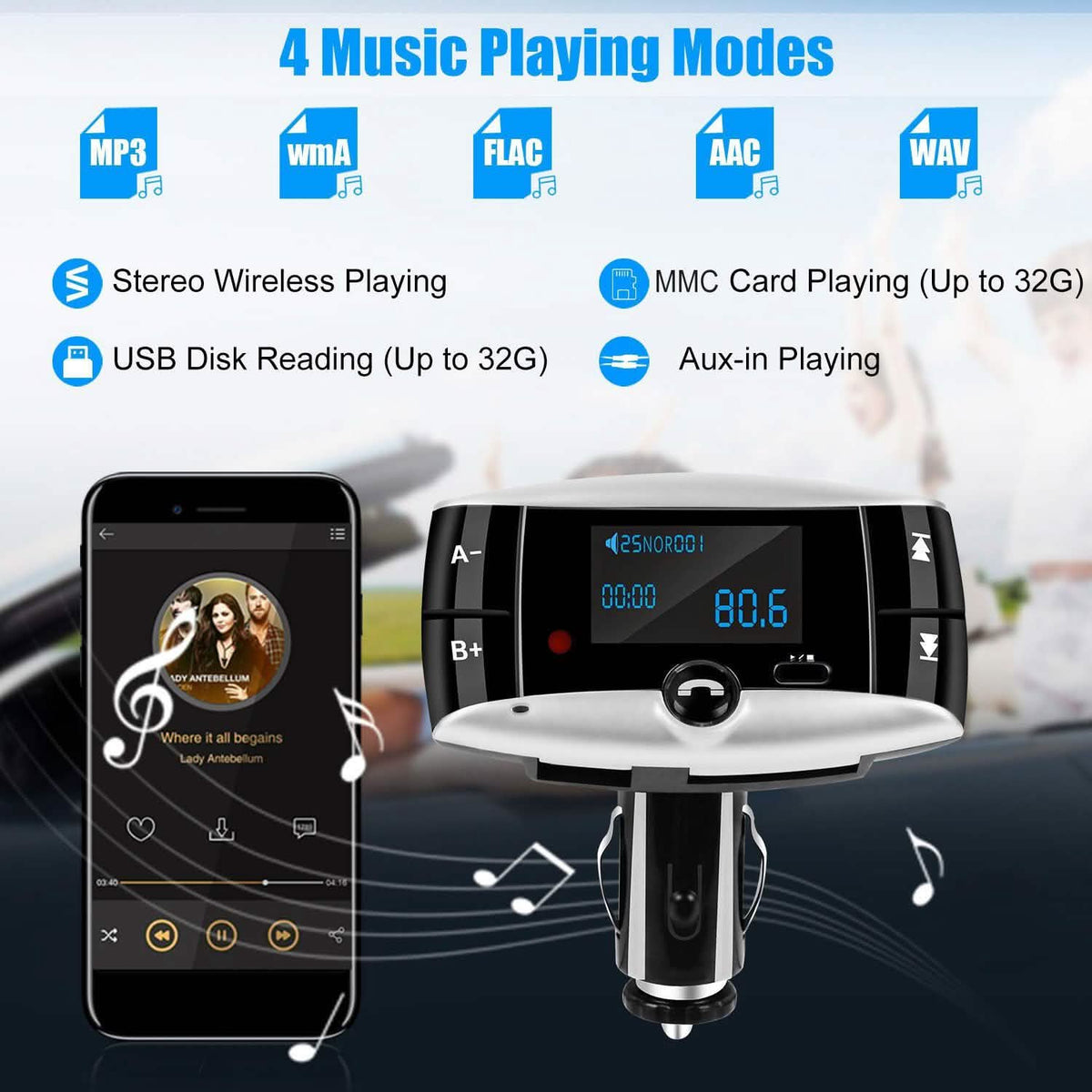 Car Wireless FM Transmitter USB Charger Hands-free Call MP3 Player Phone Chargers - Tophatter Daily Deals