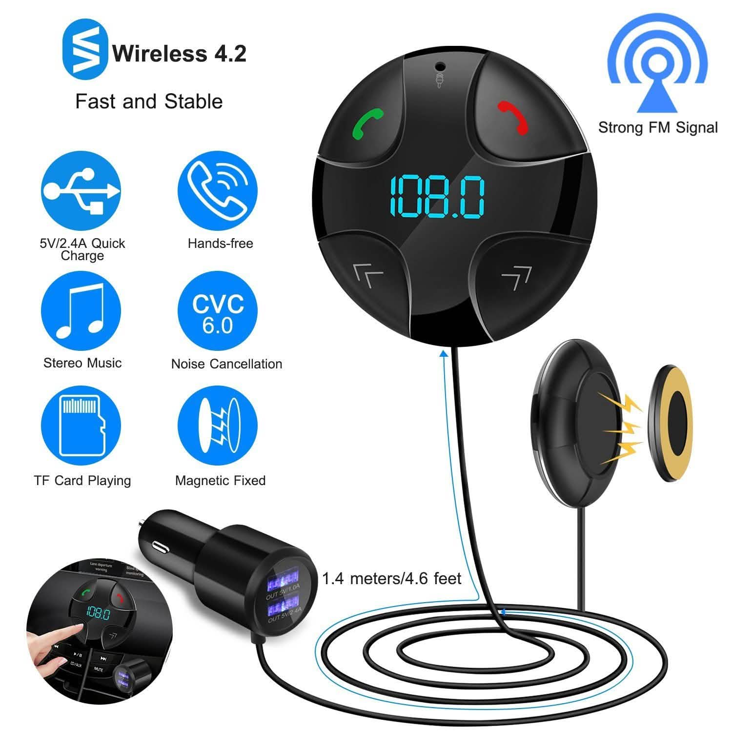 Car Wireless FM Transmitter V4 .2 Car MP3 Player Automotive - Tophatter Daily Deals