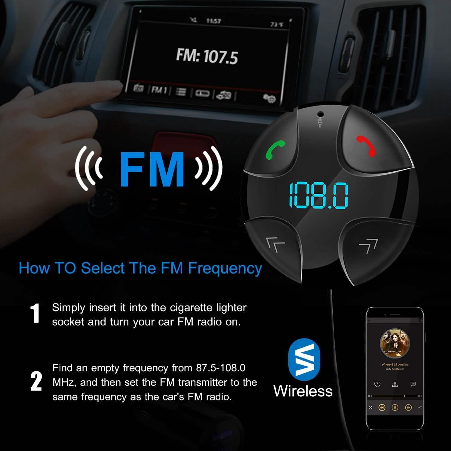Car Wireless FM Transmitter V4 .2 Car MP3 Player Automotive - Tophatter Daily Deals