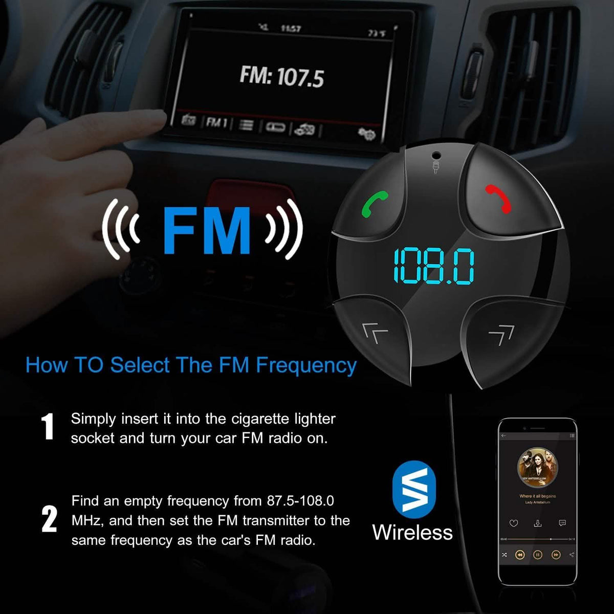 Car Wireless FM Transmitter V4 .2 Car MP3 Player Automotive - Tophatter Daily Deals