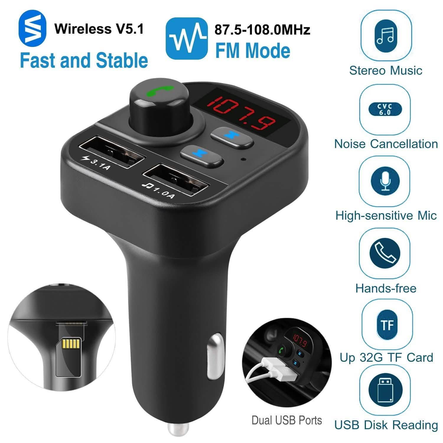 Car Wireless V5.1 FM Transmitter Automotive - Tophatter Daily Deals