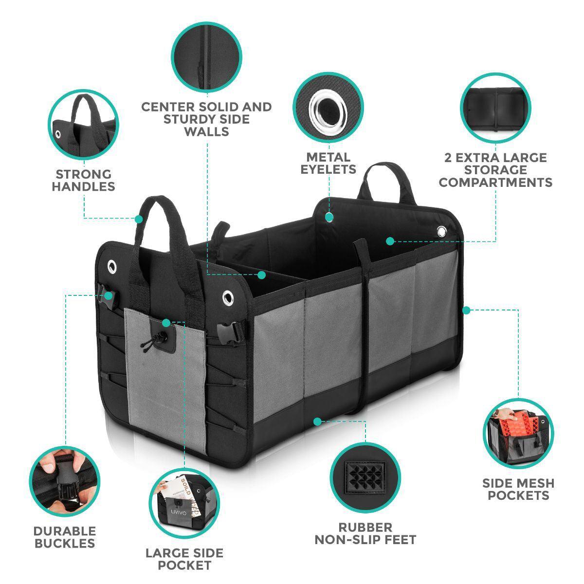 Car Boot Organiser - Heavy Duty Collapsible Foldable Tidy Pocket Storage Car Accessories - Tophatter Daily Deals