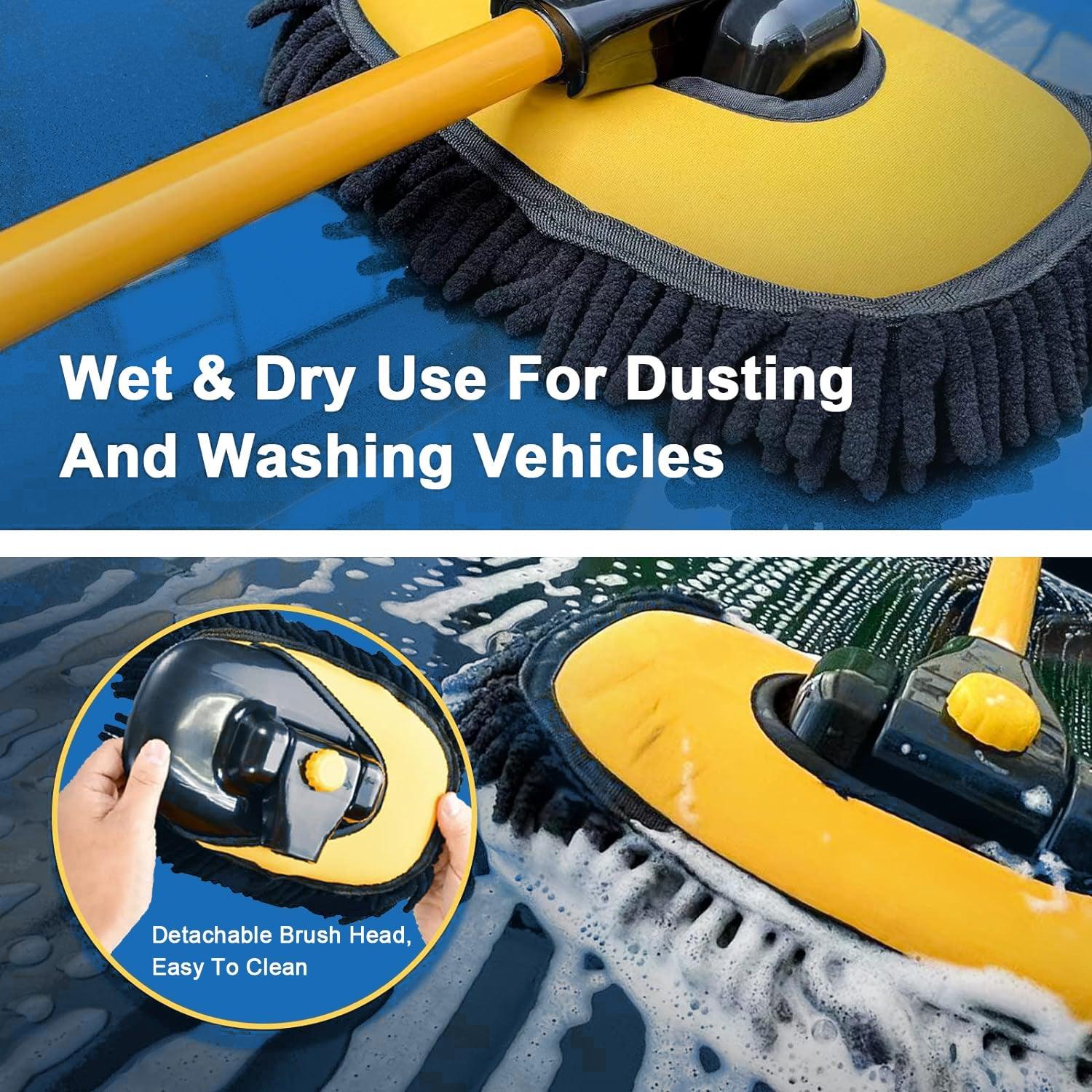 Car Wash Brush Mop - Adjustable Telescopic Wash Brush Kit Long Handle Vehicle Cleaning Tool Car Accessories - Tophatter Daily Deals