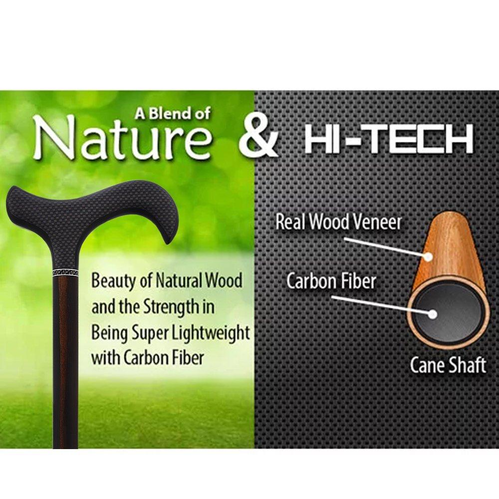 Exotic Ebony Wood on Carbon Fiber - Derby Walking Cane Superlite Carbon Fiber Walking Canes - Tophatter Daily Deals