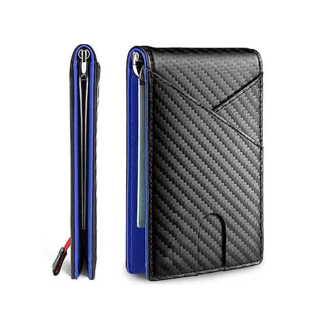 Carbon Fiber Rfid Men Wallets Bi-fold Vallet Billfold Blue Handbags & Wallets - Tophatter Daily Deals