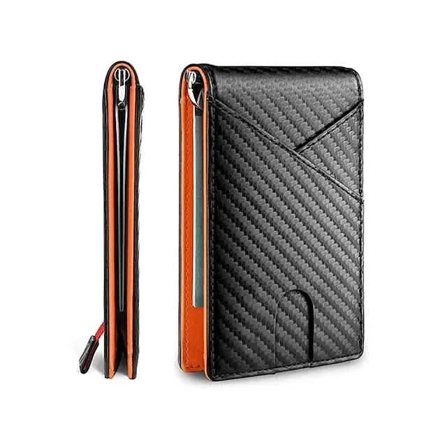 Carbon Fiber Rfid Men Wallets Bi-fold Vallet Billfold Orange Handbags & Wallets - Tophatter Daily Deals