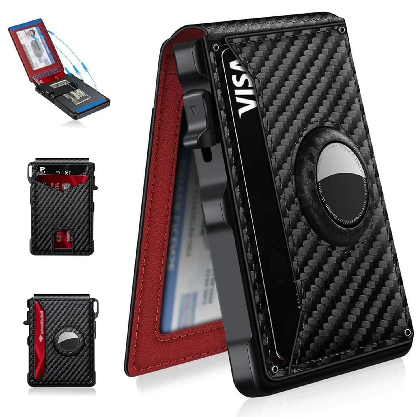 AirTag Wallet Leather Slim RFID Blocking Wallet Carbon - Tophatter Daily Deals