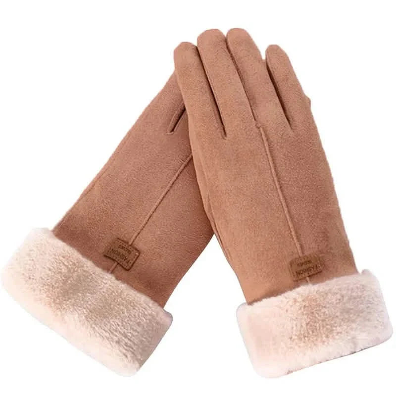 Cashmere Warm Suede Leather Plush Touch Screen Gloves Khaki Gloves, Scarves & Earmuffs - Tophatter Daily Deals