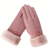 Cashmere Warm Suede Leather Plush Touch Screen Gloves Pink Gloves, Scarves & Earmuffs - Tophatter Daily Deals