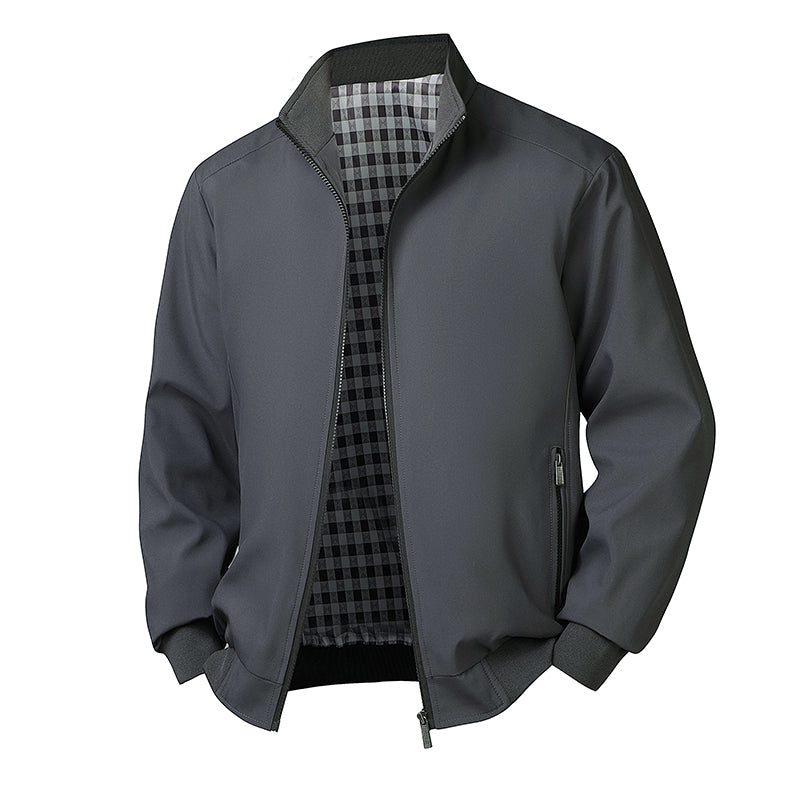 Men Casual Autumn Spring Stand Collar Windbreaker Sport Coat Grey Men's Clothing - Tophatter Daily Deals