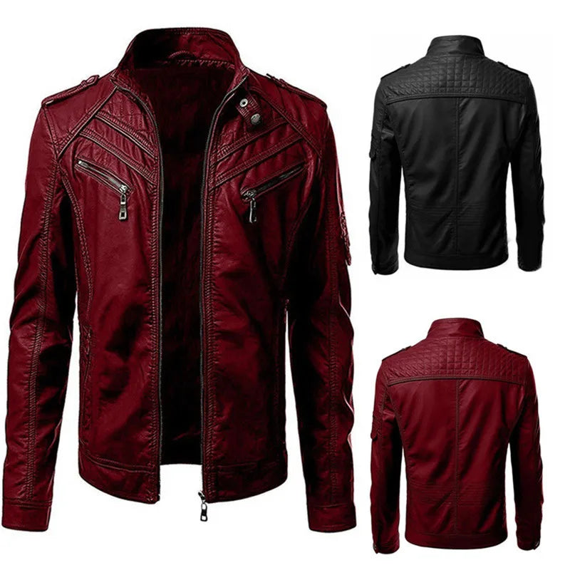 Casual Leather Stand-up Collar Jacket Coat Car and Motorcycle Accessories - Tophatter Daily Deals