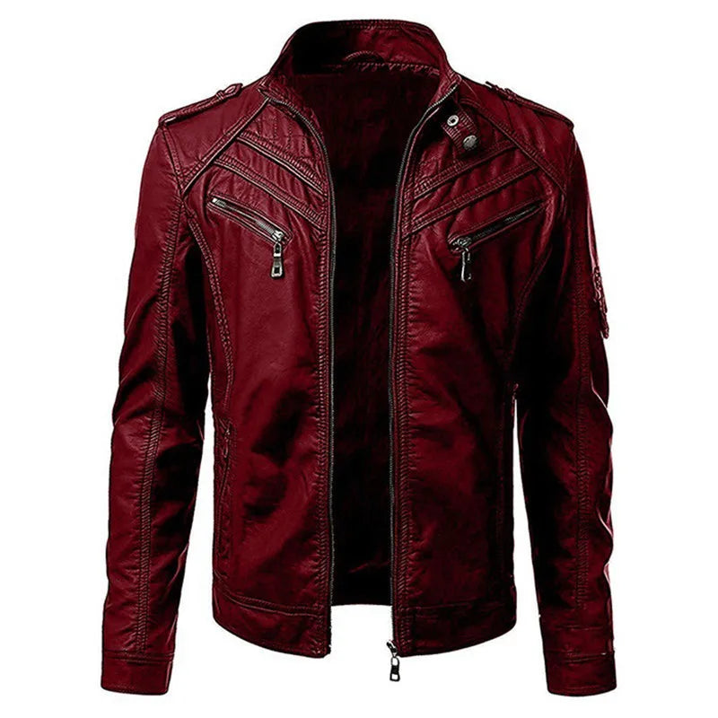 Casual Leather Stand-up Collar Jacket Coat Car and Motorcycle Accessories - Tophatter Daily Deals