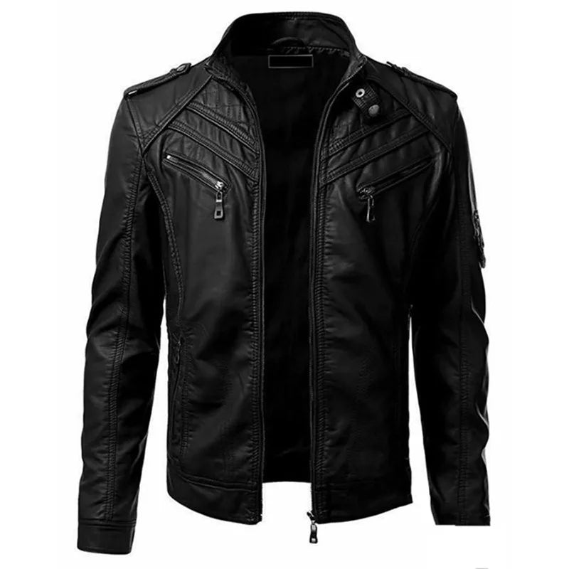 Casual Leather Stand-up Collar Jacket Coat Car and Motorcycle Accessories - Tophatter Daily Deals
