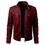 Casual Leather Stand-up Collar Jacket Coat Wine Red Car and Motorcycle Accessories - Tophatter Daily Deals