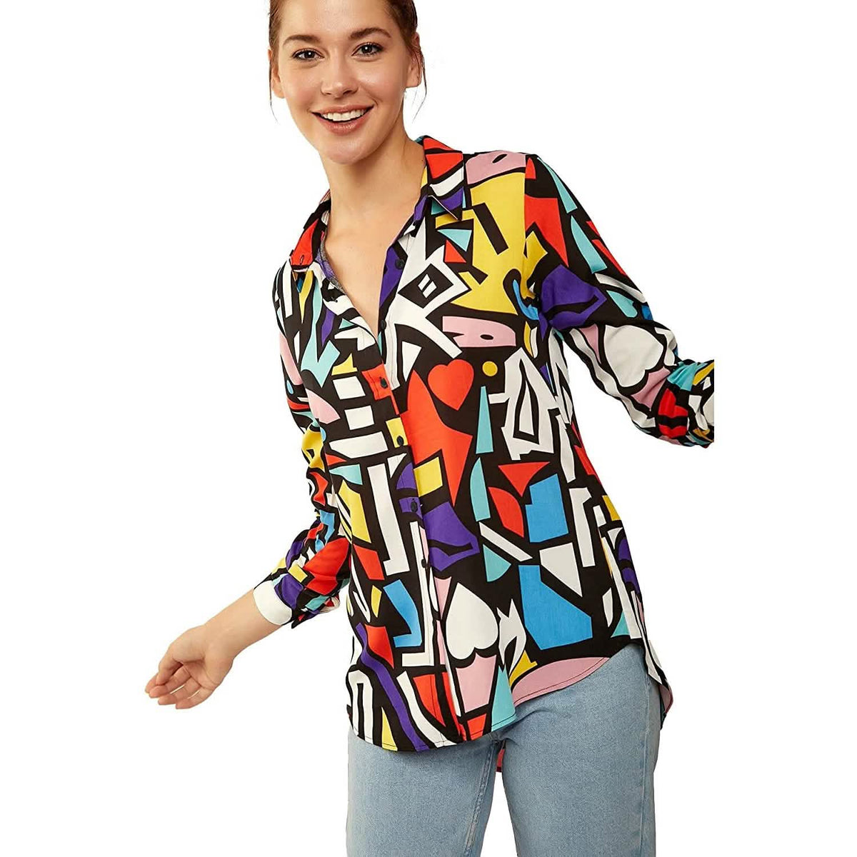 Casual Long Sleeve Button Down Shirts Tops Women's Tops - Tophatter Daily Deals